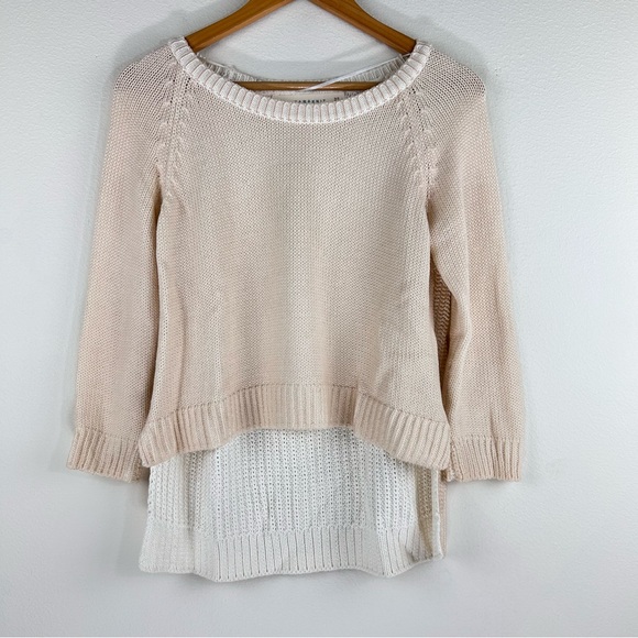 Zara Knit Cropped Scoop Neck Hi-Lo Cotton Blend Sweater with 3/4 Sleeves. Size M - Picture 1 of 7